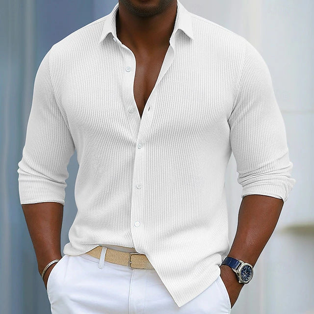 Casual Solid-color Long-sleeve Shirt With A Lapel Collar