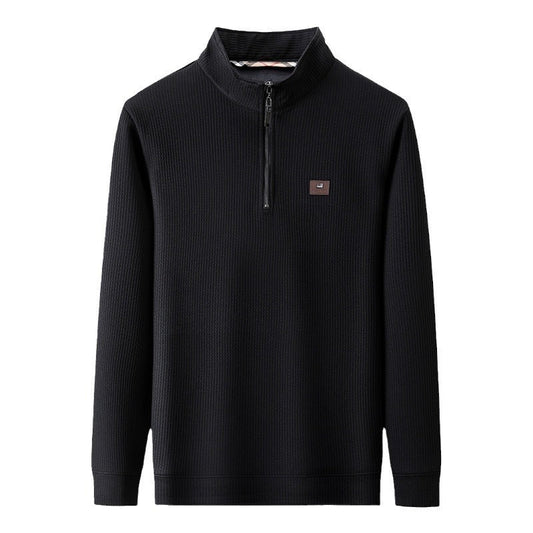 Commuter Half Zipped Stand Collar Long Sleeve Fleece T-shirt
