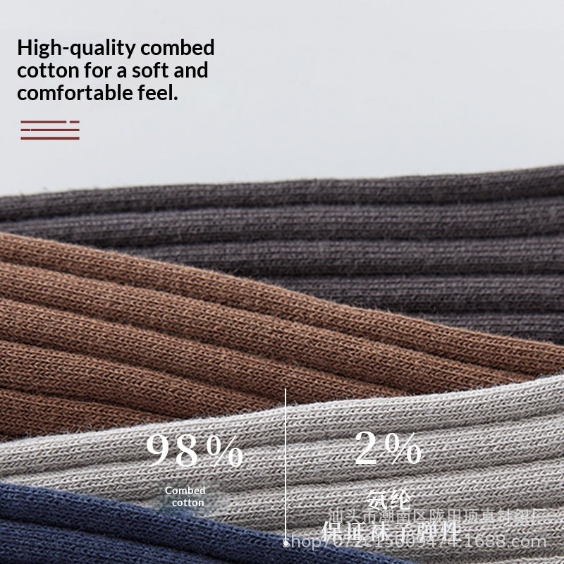 All-cotton Mid-calf Contrast-color Mens Seamless Socks