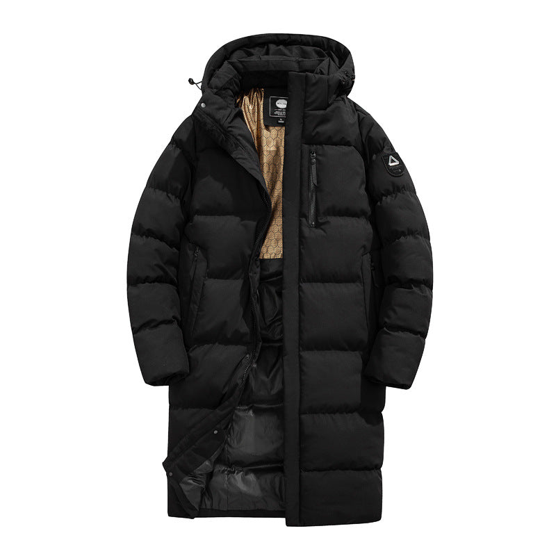 Fleece-lined Extra-thick Long Hooded Cotton Coattrendy Brand Windproof And Cold-resistant