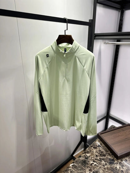 Mens Quarter Zip Quick Dry Long Sleeve Pullover Stand Collar Athletic Tops Breathable Lightweight Outdoor Hiking Running Training Performance Shirts