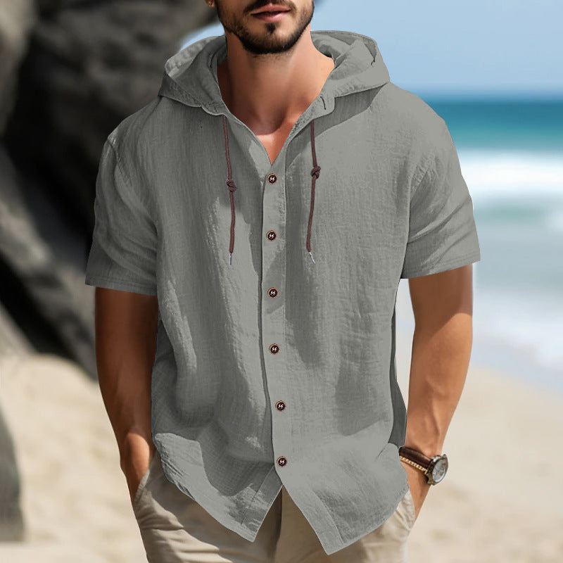 Cross-border Men's Sports Casual Comfortable Short-sleeved Shirt Hooded Fashion Sweater Cardigan Trendy All-match Loose T-shirt