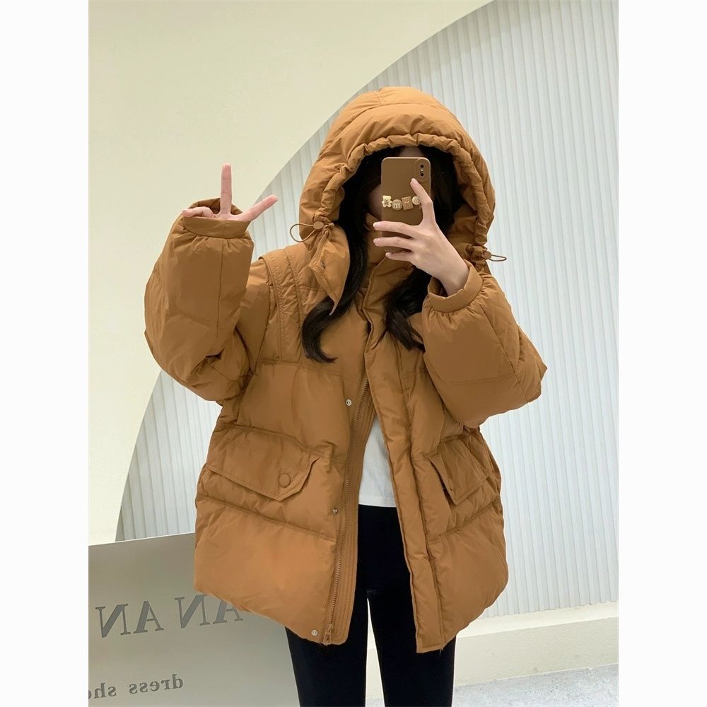 Mid-length Casual Loose-fitting Insulated White Duck Down Coat