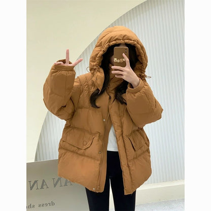 Mid-length Casual Loose-fitting Insulated White Duck Down Coat