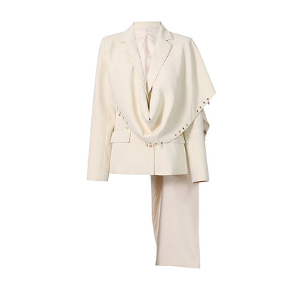 Elegant Metal Ring-Embroidered Design Long-Sleeve Cape Blazer For Women