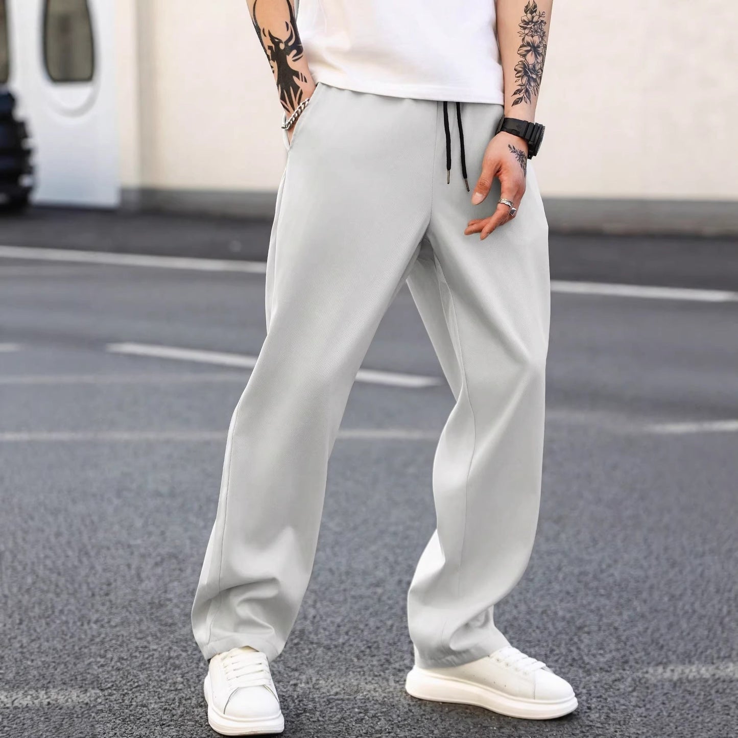 Mens Fashionable Versatile Loose-fit Straight-leg Casual Pants