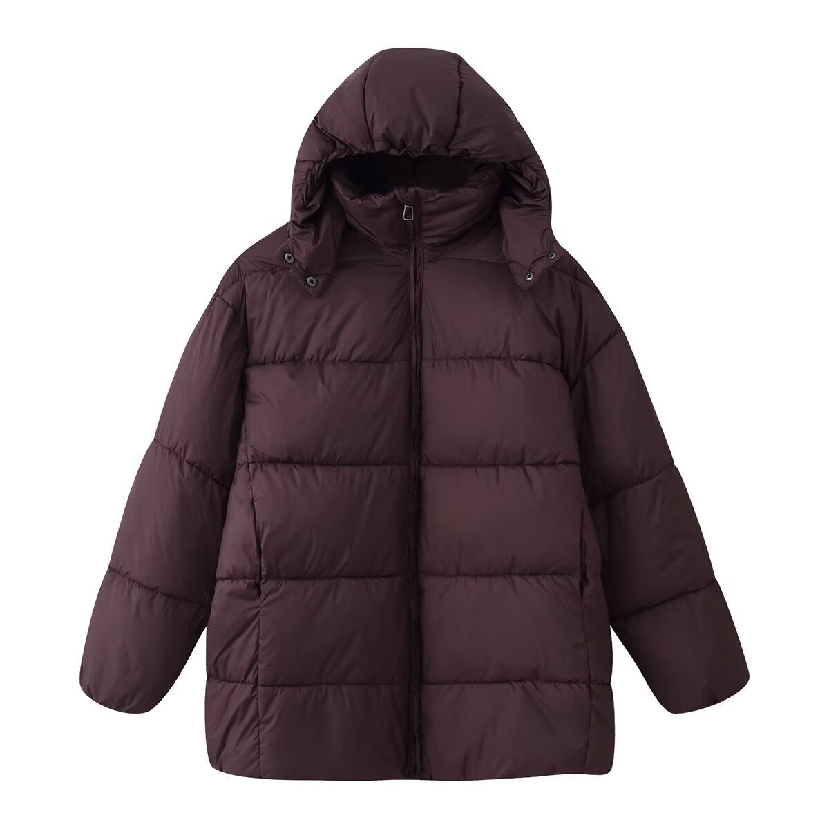 Simple Versatile Loose-fitting Padded Coat With A Hood