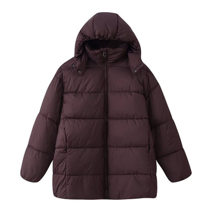 Simple Versatile Loose-fitting Padded Coat With A Hood