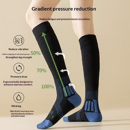 Womens Solid-color Compression Sock Four-season Terry-lined Thickened And Color-blocked