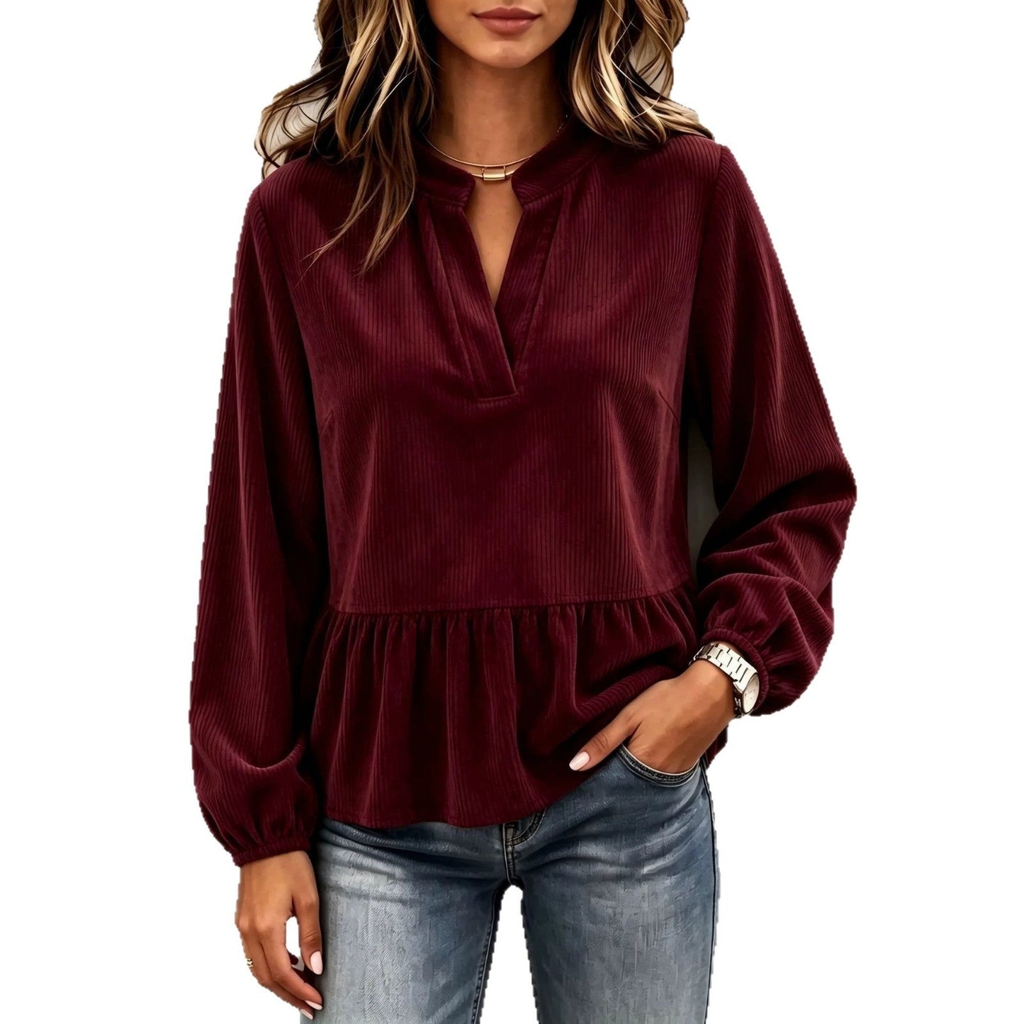 Casual Chic Corduroy Long-sleeve Top