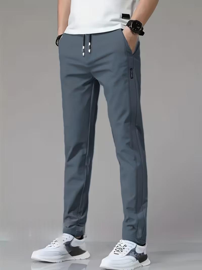 Mens Casual Straight-leg Long Pants With Quick-drying Elastic Waistband