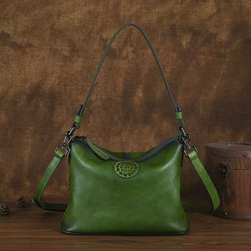 Vintage Womens Full-grain Leather Crossbody Bag