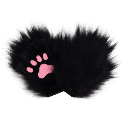 Halloween Long-plush Cat-claw Full-finger And Half-finger Gloves