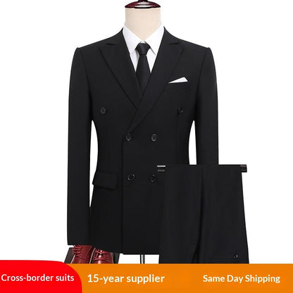 Mens Versatile Double-breasted Business-casual Suit