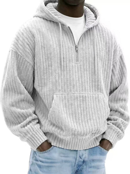 Solid-color Loose-fitting Corduroy Mens Hoodie