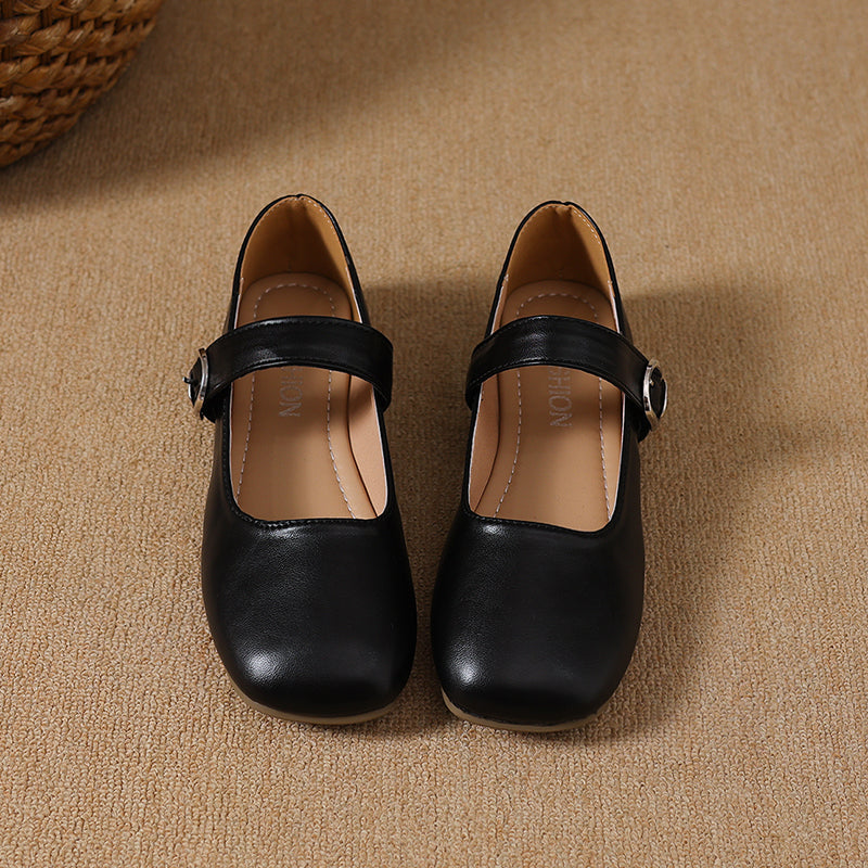 Women's Square Toe Vintage Low Cut Mary Jane Flats, 2026 Spring Autumn New Arrival, Elegant Commuter Fashion Buckle Strap Dress Shoes