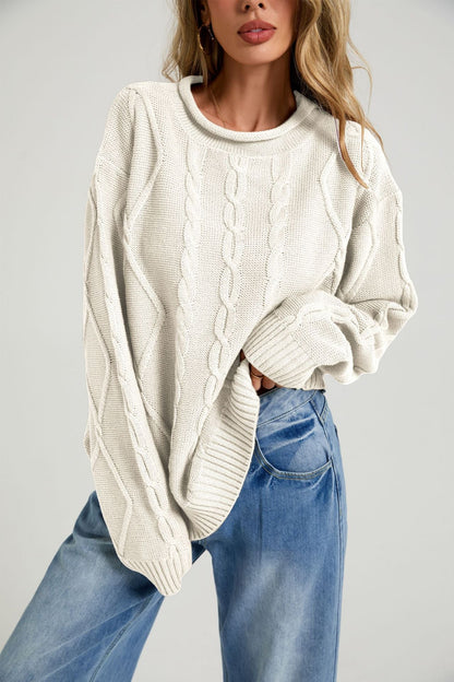 Womens European And American-style Loose-fitting Crew-neck Knit Sweater