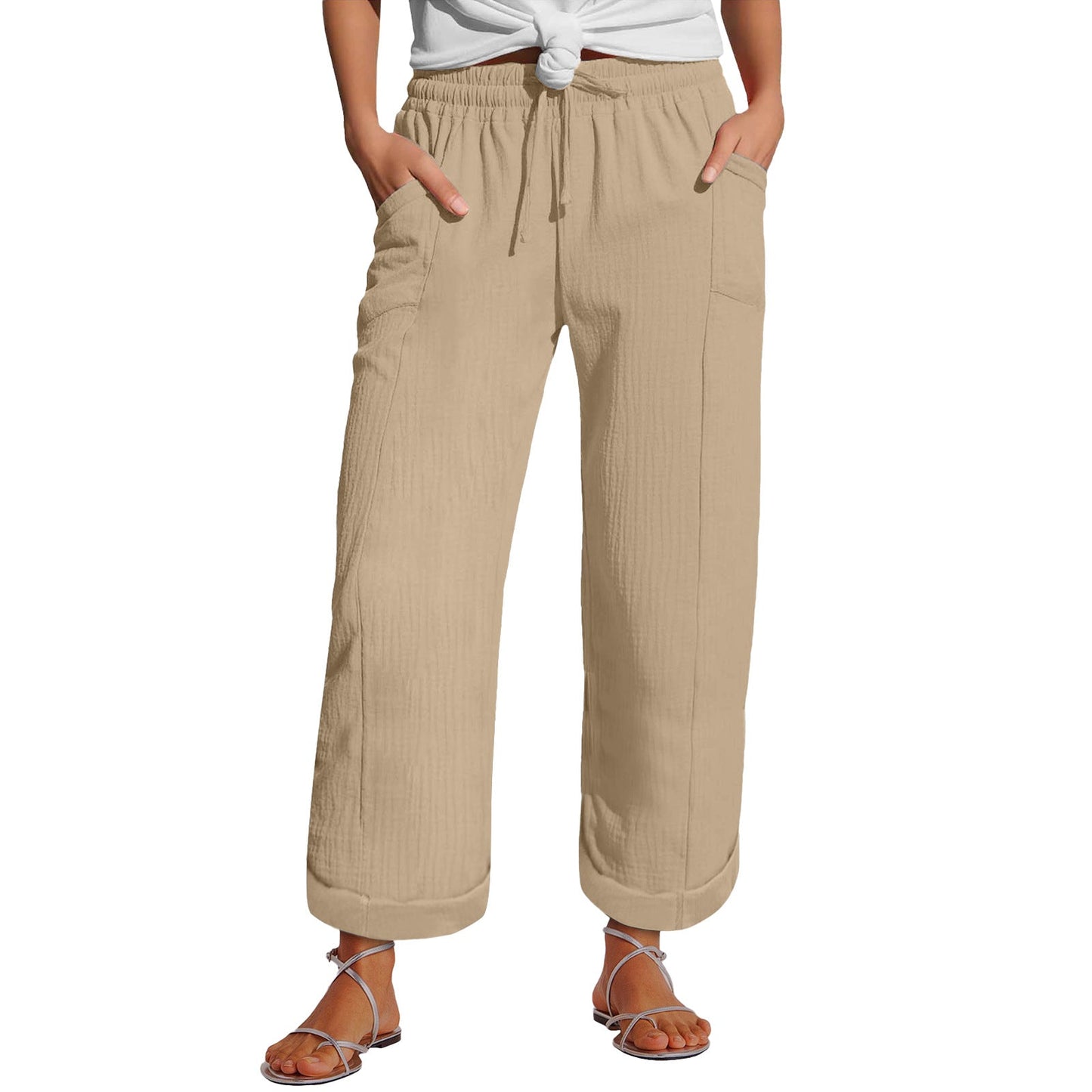 High-waisted Belted Loose-fitting Wide-leg Trousers For Women