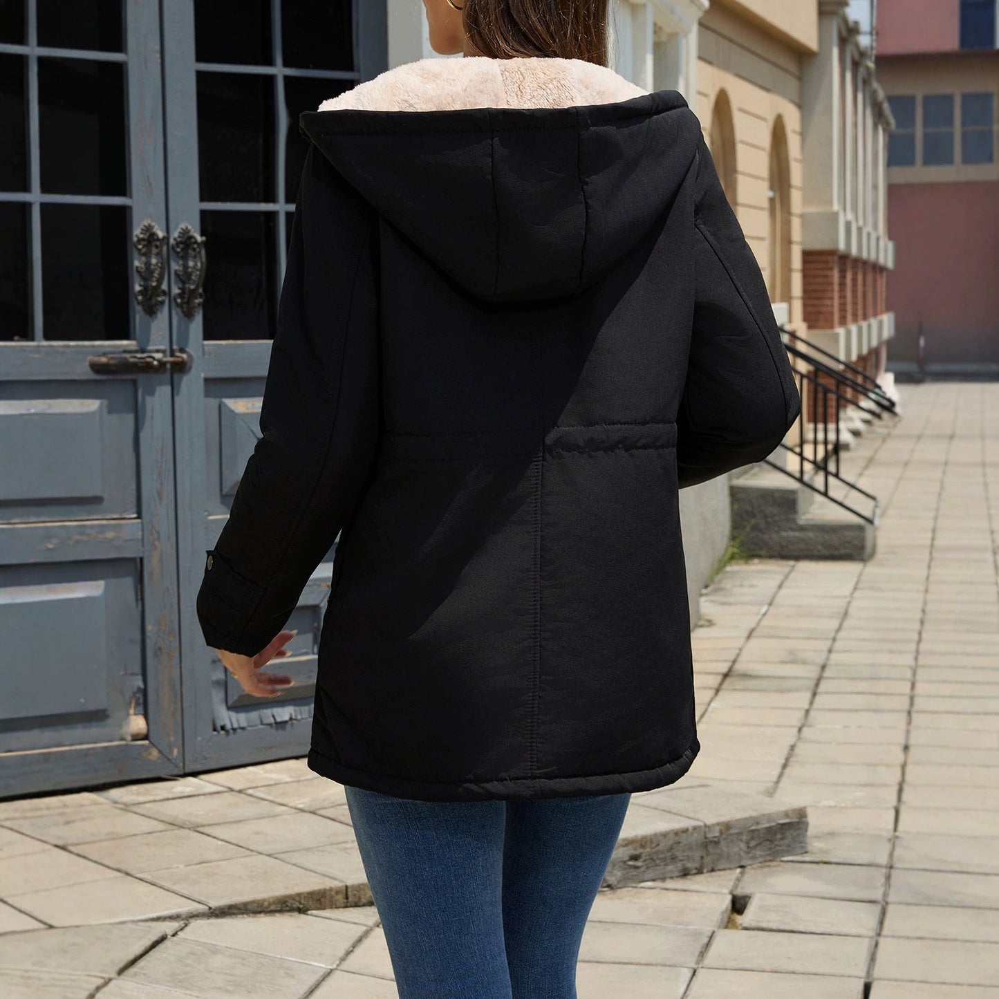 Womens Hooded Mid-length Padded Cotton Coat