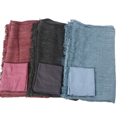 New Womens Solid-color Pleated Faux Hijab