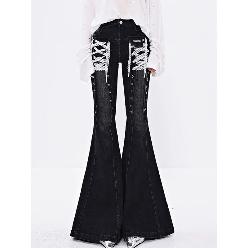 Lace-Strap Bootcut Denim Jeans For Women