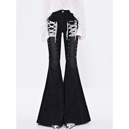 Lace-Strap Bootcut Denim Jeans For Women