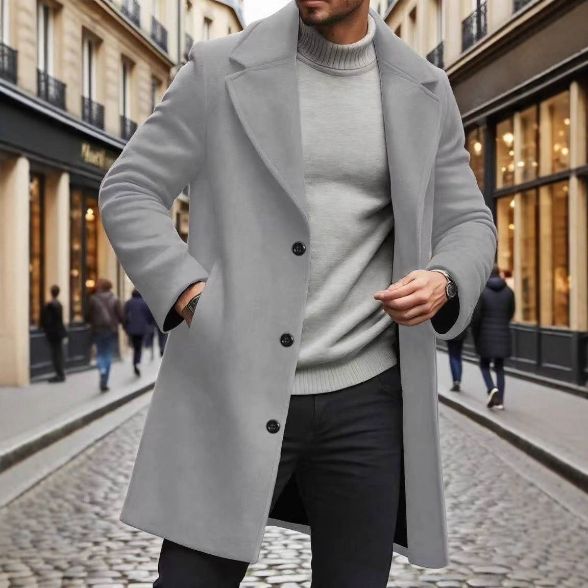 Trench Coat Notched Lapel Slim-fit Overcoat Elegant And Sophisticated Solid-color Trench