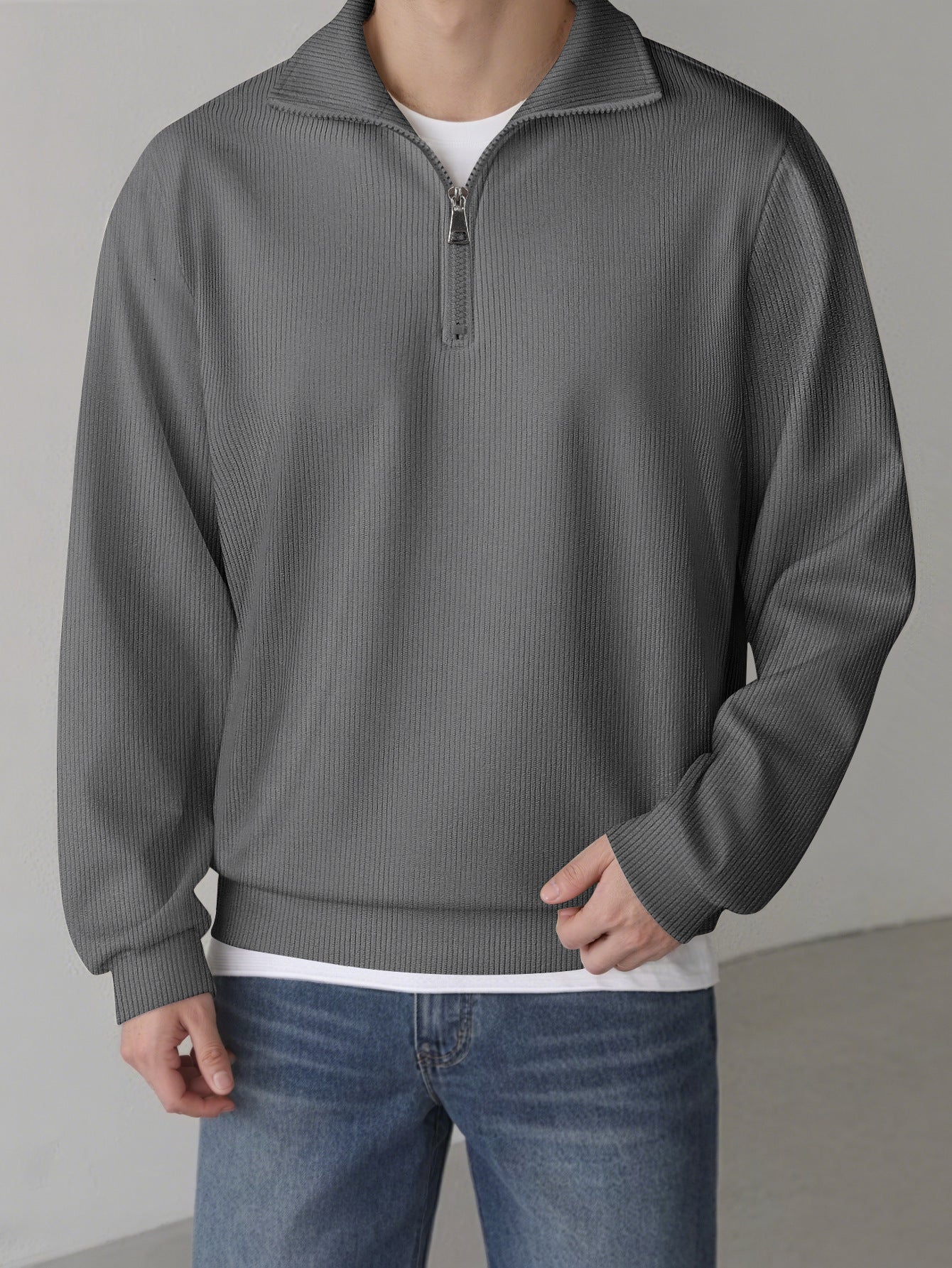 Mens Loose-fit Zip-up Long-sleeve Jacket