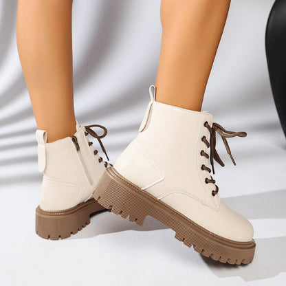 Women's Platform Martin Boots, Round Toe Side Zipper Retro Ankle Boots, Plus Size Women's Boots For Spring & Autumn