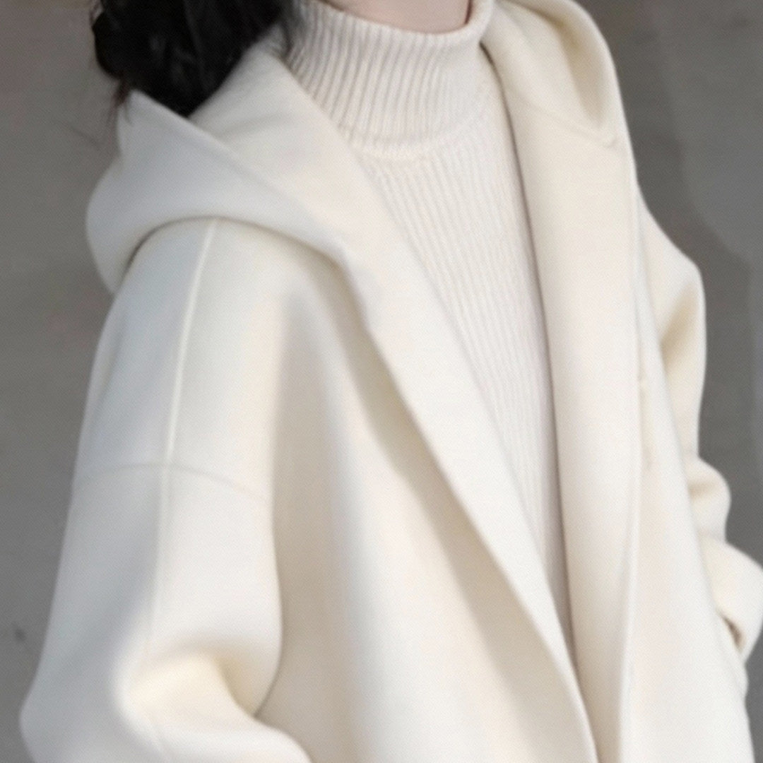 Womens White Hooded Double-Faced Wool Coat