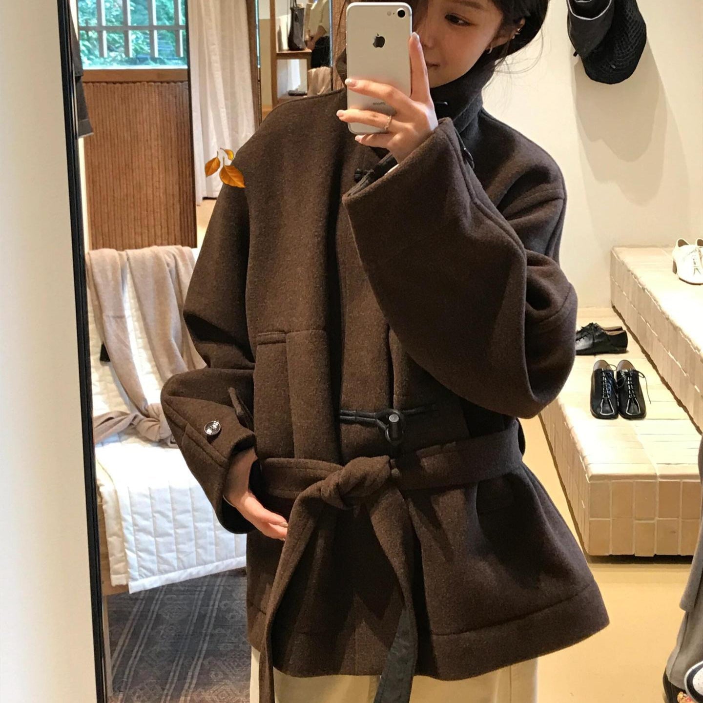 Women's High-neck Coat With Horn-button Closure