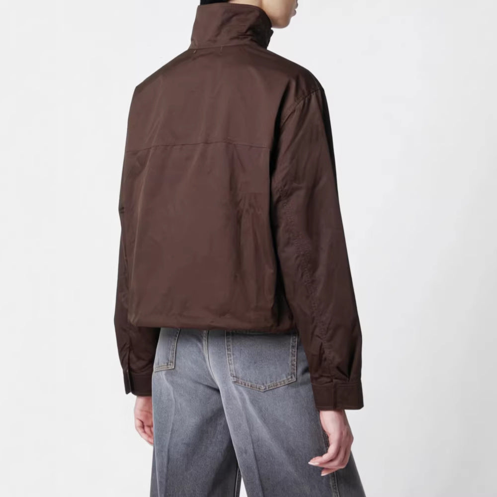 Stand-collar Trench Coat Womens Long-sleeve Jacket