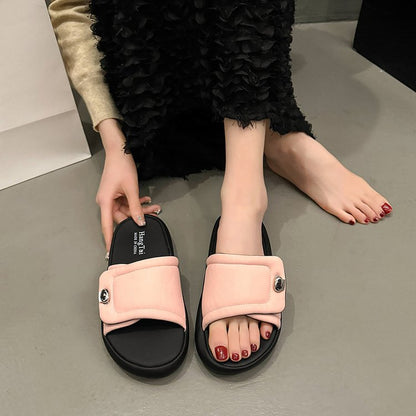 Women Thick Sole Outdoor Fashion Slippers Summer New Internet Famous French Style Slide Sandals Fairy Dress Match Outdoor Sandals For Women