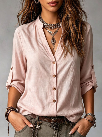 Casual-style Long-sleeve Button-down Shirt For Women