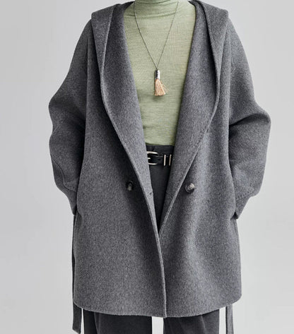 Hooded Oversized V-neck Cashmere Bathrobe Coat