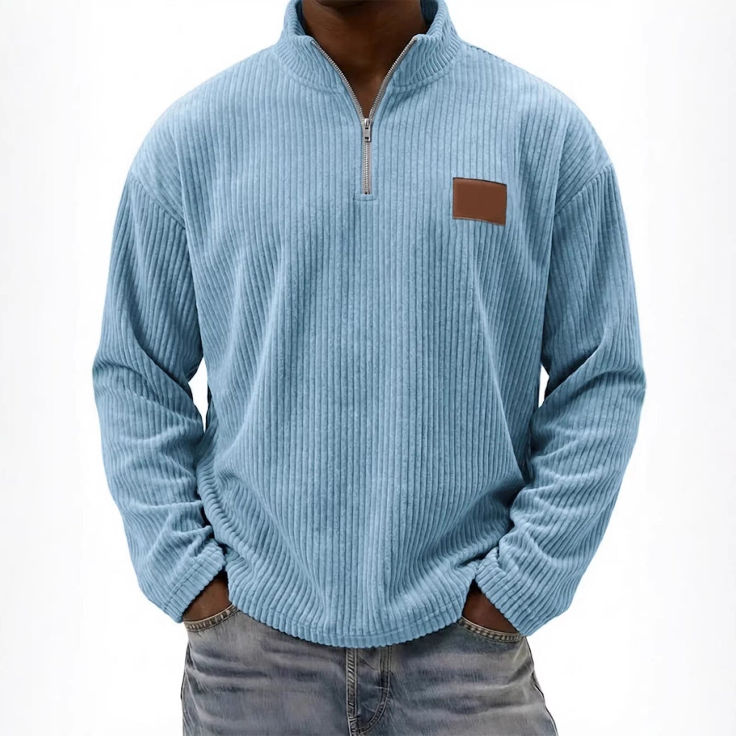 Mens Retro Corduroy Fashion Embroidered Pullover With A Stand-up Collar