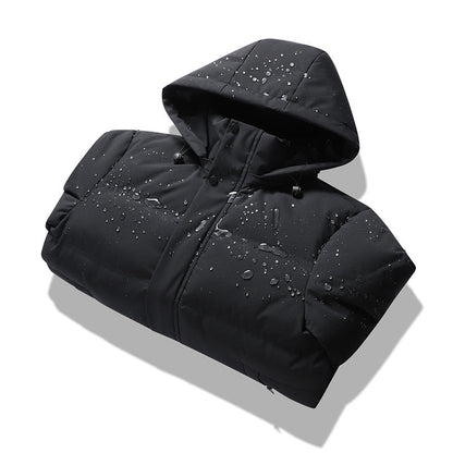 Mens Padded Cotton Coat With Fleece-Lined Detachable Hood