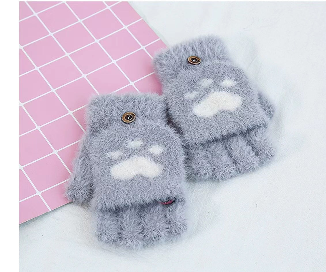 Half-finger Knitted Warm Cat-claw Gloves
