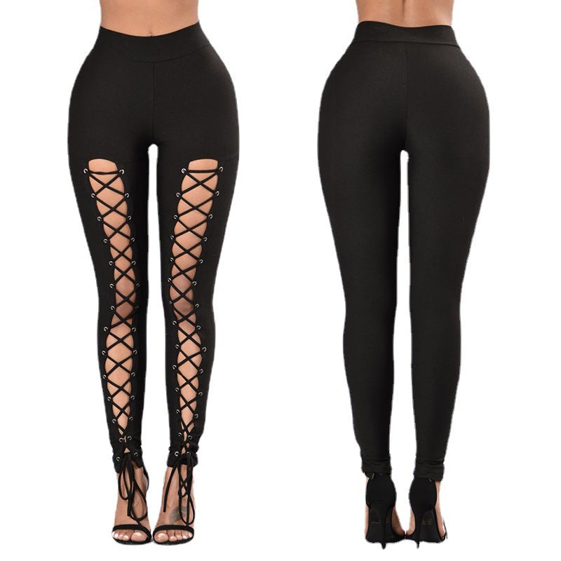 Solid-color Double-breasted Chicken-eye Strap Slim-fit Leggings