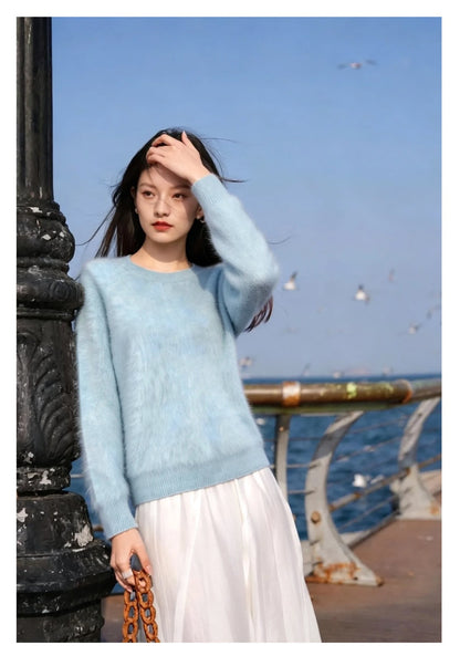 Womens Casual, Loose-fitting, Versatile Solid-color Sweater