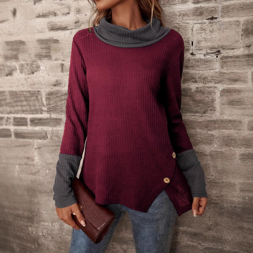 Clothing Tops Korean Style Contrasting Color Patchwork Knitwears Spring And Autumn Versatile Women's Half Turtleneck Knitwears