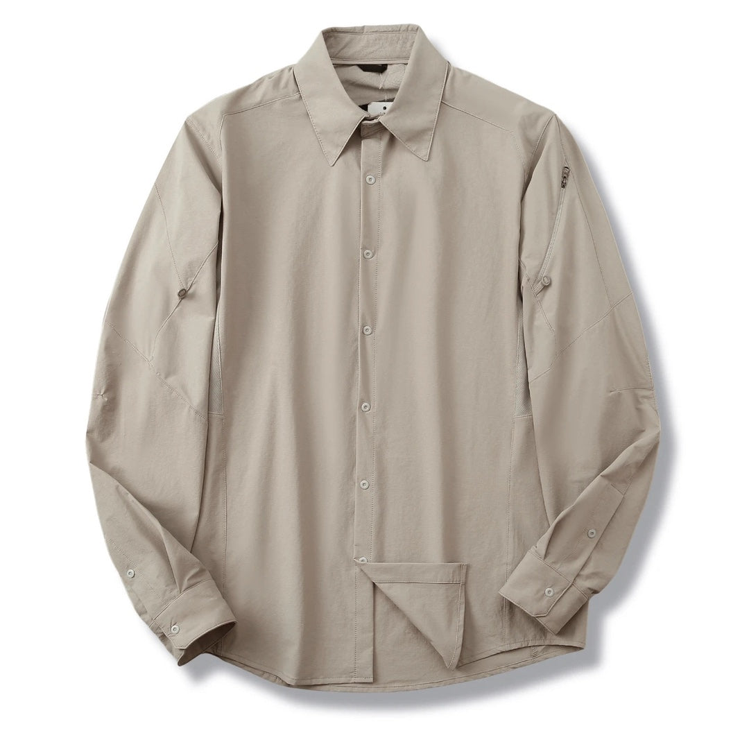 Men Technical Outdoor Quick Dry Long Sleeve Shirt Ventilated Underarm Mesh Zipper Sleeve Pocket Convertible Sleeve Travel Trekking Casual Shirt