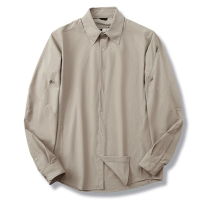Men Technical Outdoor Quick Dry Long Sleeve Shirt Ventilated Underarm Mesh Zipper Sleeve Pocket Convertible Sleeve Travel Trekking Casual Shirt