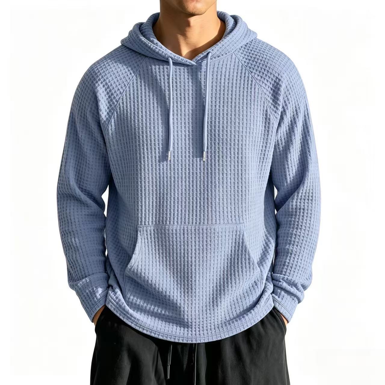 Mens Relaxed-fit Casual Waffle-knit Hooded Jacket