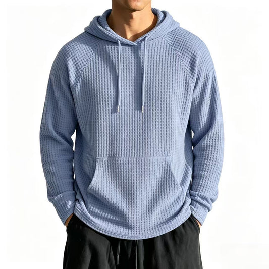Mens Relaxed-fit Casual Waffle-knit Hooded Jacket