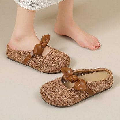 French Woven Hollow Toe Slippers For Women, Versatile Flat Soft Sole, Half Drag Fishing Net Shoes