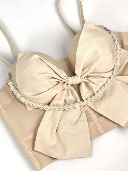 Summer New Pearl Bow Camisole Stylish Versatile Fishbone Corset Slim Fit Elegant Top
