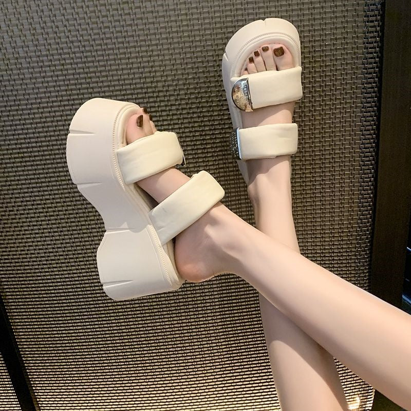 9cm-height-increasing Thick-soled Slippers For Women