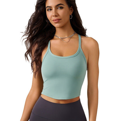 Women's Sports Bra With Thin Shoulder Straps, Integrated Chest Pads, Racerback Camisole Fitness Tank Top