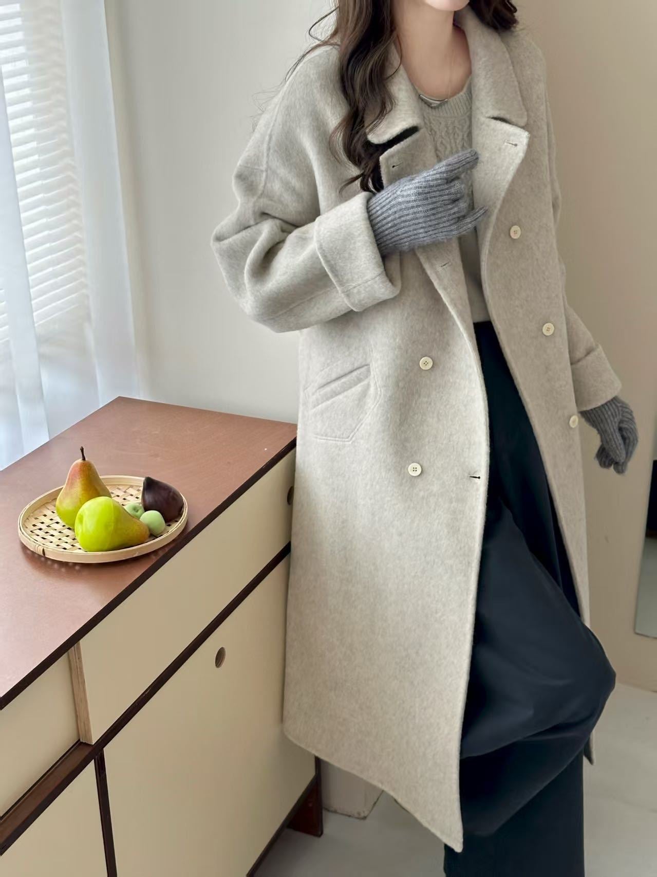 Peter Pan Collar Double-breasted Double-faced Wool Coat